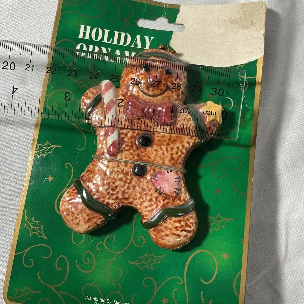 Vintage 1980s Ceramic Gingerbread Man Christmas Holiday Ornament NWT
